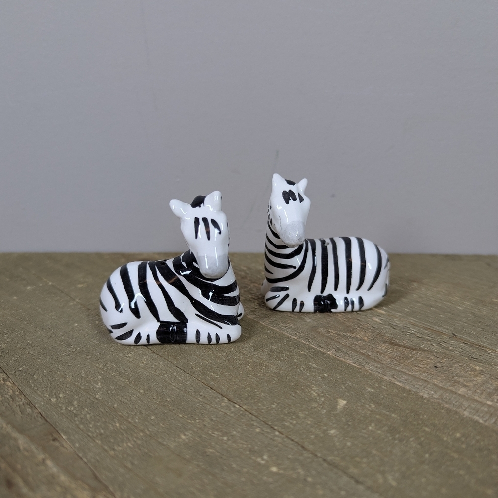 Vintage Zebra Salt and Pepper Shakers | Black and White Ceramic Animal Set